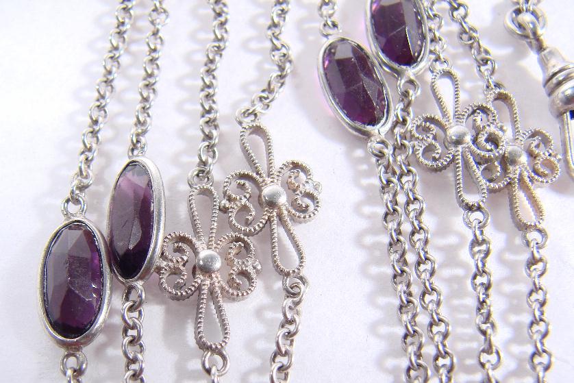 MUFF CHAIN - STERLING SILVER - PURPLE GLASS STONES